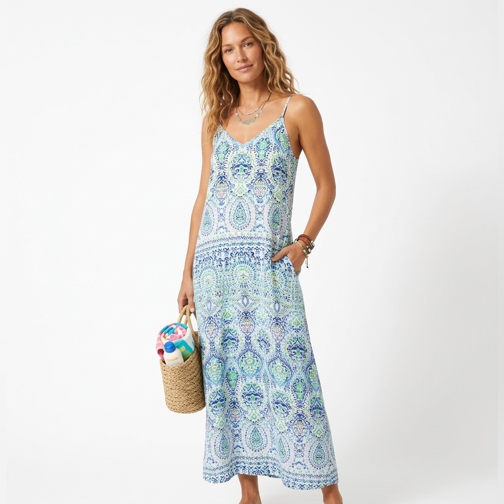 Finn & Grace Paisley Boho Summer Beach Travel Cruise Midi Dress Size Medium‎
